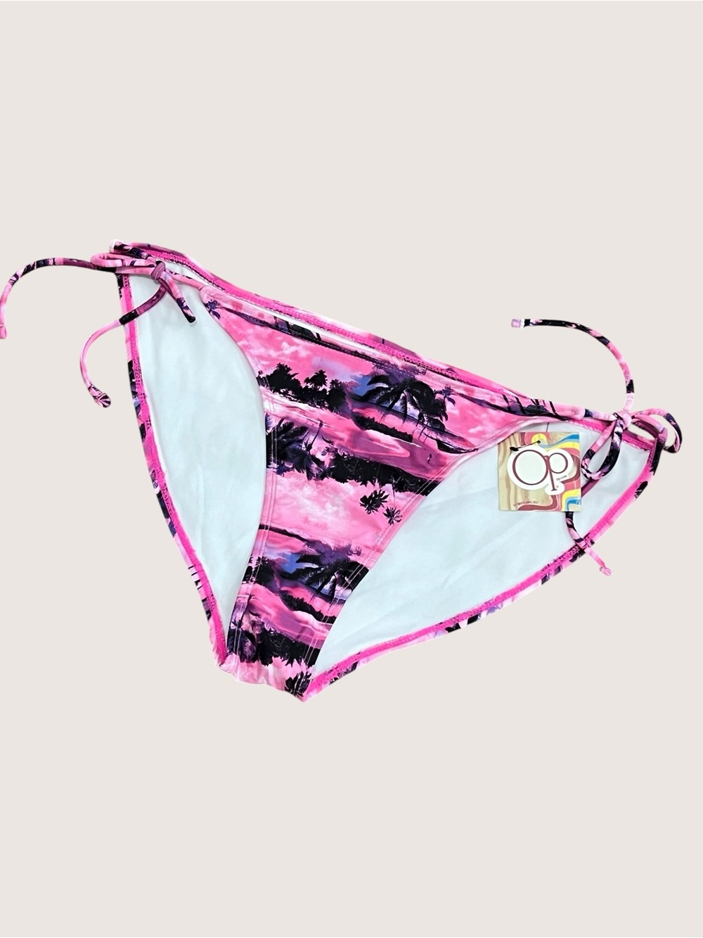 OP Pink Black Tropical Tie-Side Bikini Bottom